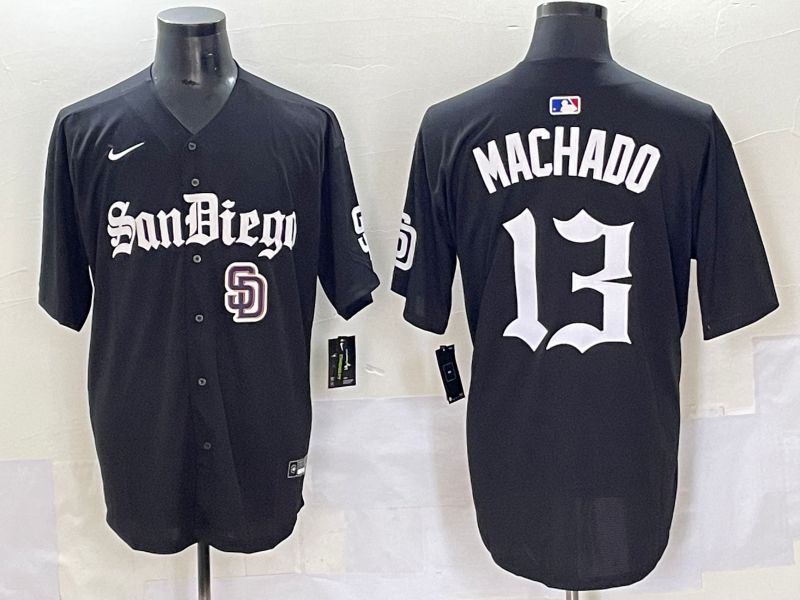 Men 2025 San Diego Padres #13 Machado Black Five generations Joint Name Nike MLB Jersey style 13->san diego padres->MLB Jersey